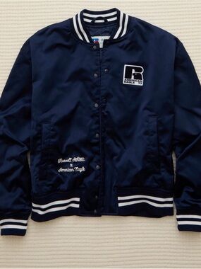 American Eagle Outfitters Navy and White Varsity Bomber Jacket